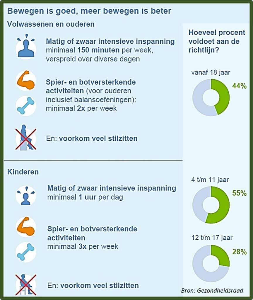 Meer bewegen verbetert je gezondheid en helpt bij afvallen.  Door meer te bewegen, ontwikkel je meer spieren en wordt je verbranding hoger.